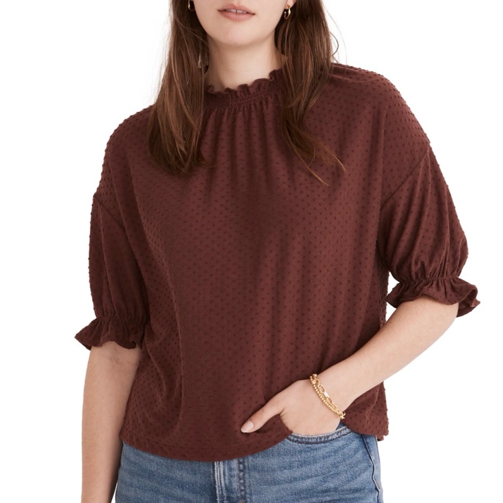 Madewell Women's Texture & Thread Clip Dot Ruffle Top Deep Merlot